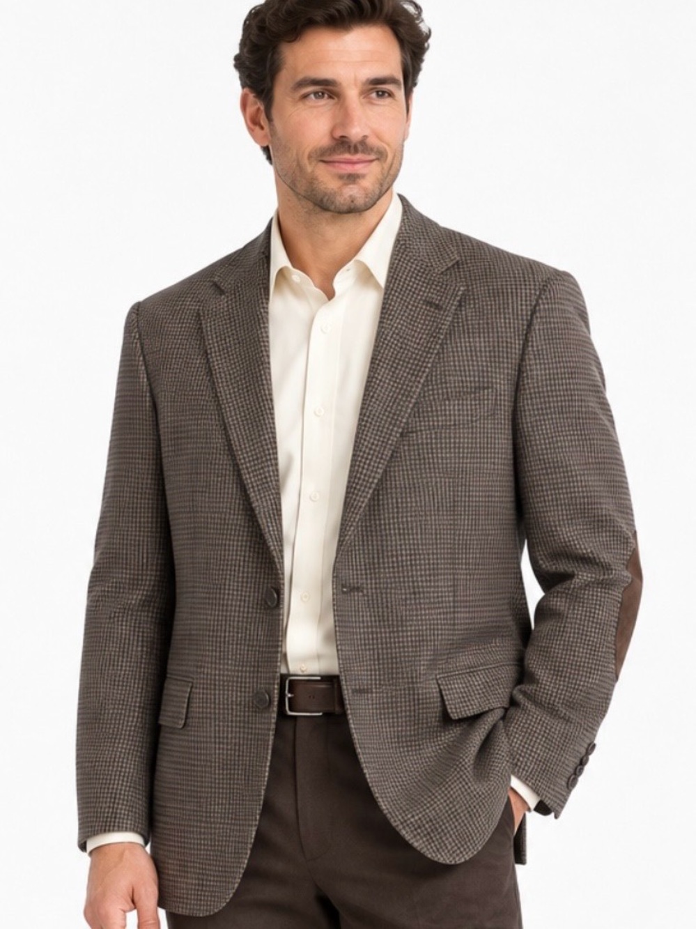 Meeting Street Men's 46R Lambswool
Houndstooth Blazer ElbowPatches Brown